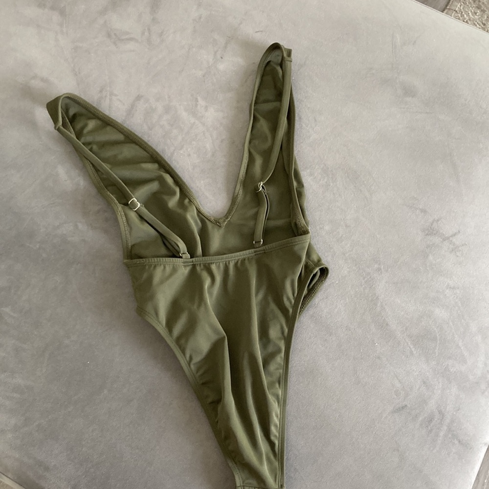 Olive green low plunge one piece - Picture 3 of 4